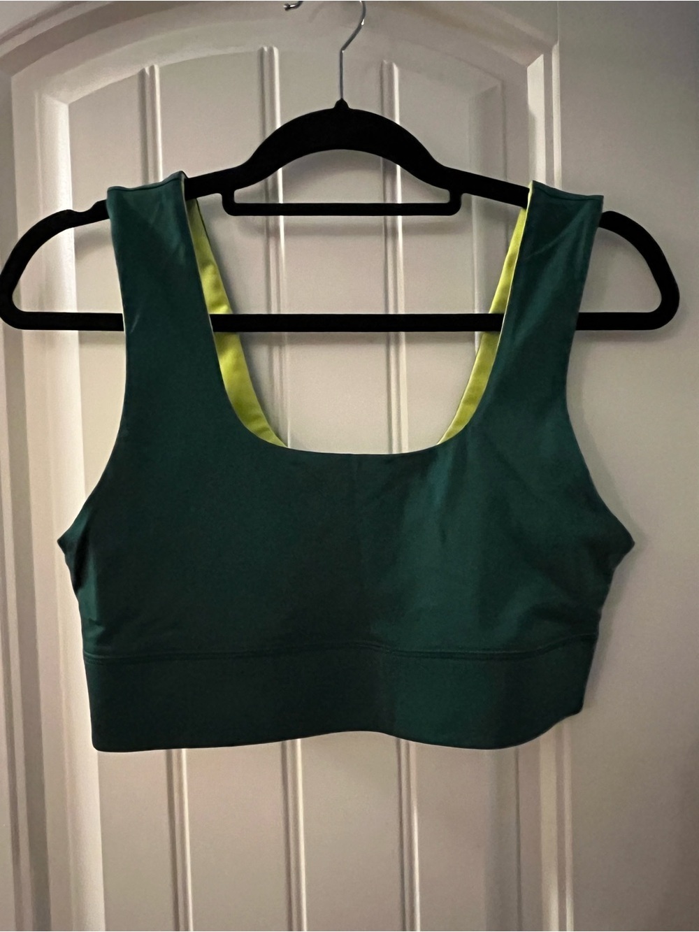 Fabletics Forest Green Sports Bra with Yellow Lining, Med